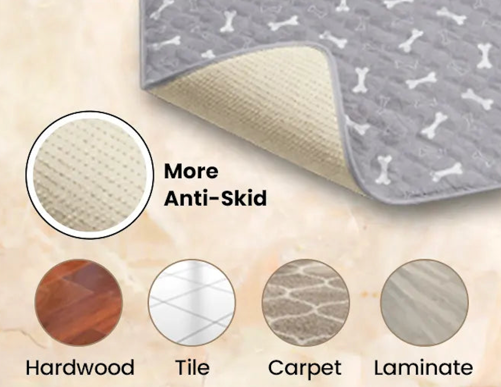 Base antideslizante sobre madera, cerámica, alfombra y laminado
